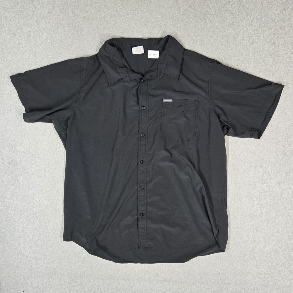 Columbia Men Button Up Shirt XXL Black Activewear Logo Short Sleeve